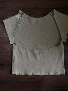 Aerie Women’s Large & XL Tan Ribbed Short Sleeve Knit Top